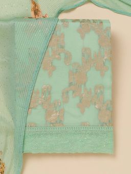 Koskii - Pista Green Zari Georgette Unstitched Kurta and Unstitched Bottom with Dupatta (Set of 3)