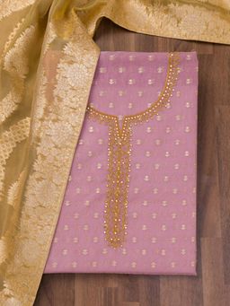 Koskii - Lavender Zari Banarasi Unstitched Kurta and Unstitched Bottom with Dupatta (Set of 3)