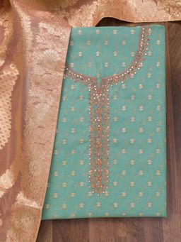 Koskii - Sky Blue Zari Banarasi Unstitched Kurta and Unstitched Bottom with Dupatta (Set of 3)