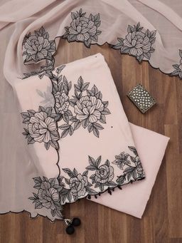 Koskii - Baby Pink Zari Semi Crepe Unstitched Kurta and Unstitched Bottom with Dupatta (Set of 3)