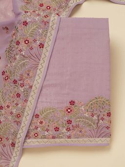 Koskii - Lavender Thread Work Tissue Unstitched Kurta and Unstitched Bottom with Dupatta (Set of 3)