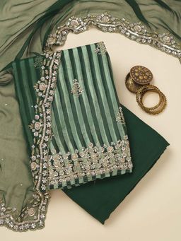 Koskii - Bottle Green Semi Crepe Unstitched Kurta and Unstitched Bottom with Dupatta (Set of 3)