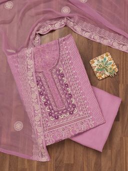 Koskii - Lavender Embroidered Unstitched Kurta and Unstitched Bottom with Dupatta (Set of 3)