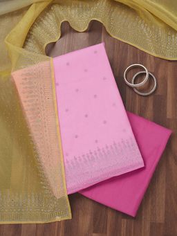 Koskii - Pink Swarovski Tissue Unstitched Kurta and Unstitched Bottom with Dupatta (Set of 3)