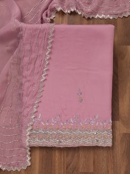 Koskii - Pink Embellished Tissue Unstitched Kurta and Unstitched Bottom with Dupatta (Set of 3)