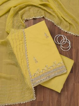 Koskii - Yellow Tissue Unstitched Kurta and Unstitched Bottom with Dupatta (Set of 3)