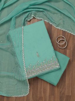 Koskii - Sea Green Embellished Tissue Unstitched Kurta and Unstitched Bottom with Dupatta (Set of 3)