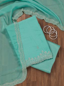 Koskii - Turquoise Embellished Tissue Unstitched Kurta and Unstitched Bottom with Dupatta (Set of 3)