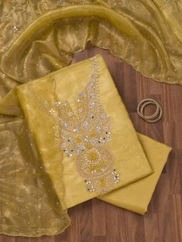 Koskii - Parrot Green Tissue Unstitched Kurta and Unstitched Bottom with Dupatta (Set of 3)