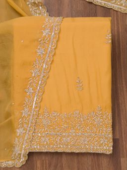 Koskii - Mustard Embellished Tissue Unstitched Kurta and Unstitched Bottom with Dupatta (Set of 3)