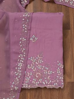 Koskii - Lavender Embellished Tissue Unstitched Kurta and Unstitched Bottom with Dupatta (Set of 3)
