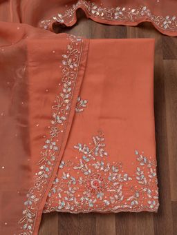 Koskii - Rust Embellished Tissue Unstitched Kurta and Unstitched Bottom with Dupatta (Set of 3)