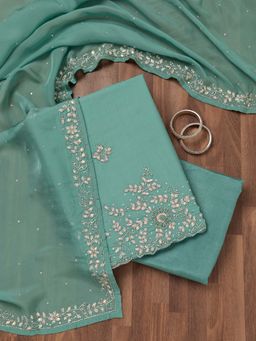 Koskii - Sea Green Embellished Tissue Unstitched Kurta and Unstitched Bottom with Dupatta (Set of 3)