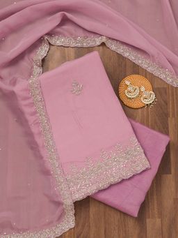 Koskii - Lavender Embellished Tissue Unstitched Kurta and Unstitched Bottom with Dupatta (Set of 3)