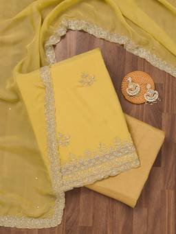 Koskii - Parrot Green Tissue Unstitched Kurta and Unstitched Bottom with Dupatta (Set of 3)