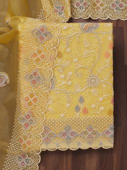Koskii - Lemon Yellow Embroidered Unstitched Kurta and Unstitched Bottom with Dupatta (Set of 3)