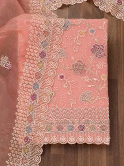 Koskii - Light Peach Semi Crepe Unstitched Kurta and Unstitched Bottom with Dupatta (Set of 3)