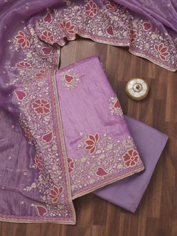 Koskii - Lavender Zari Semi Crepe Unstitched Kurta and Unstitched Bottom with Dupatta (Set of 3)