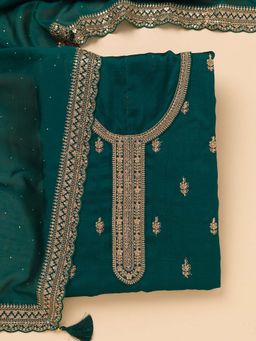 Koskii - Peacock Green Embroidered Unstitched Kurta and Unstitched Bottom with Dupatta (Set of 3)