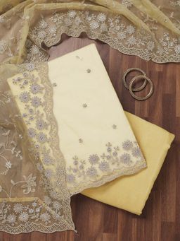 Koskii - Lemon Yellow Tissue Unstitched Kurta and Unstitched Bottom with Dupatta (Set of 3)