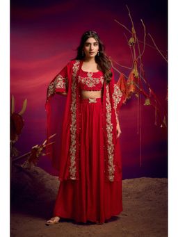 Rizabella - Red Zardozi Top And Skirt with Shrug