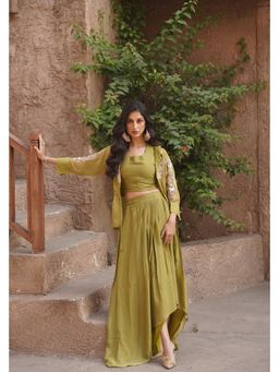 Rizabella - Olive Beads And Stones Top And Skirt with Shrug