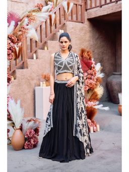 Rizabella - Black Beads And Stones Top And Lehenga with Dupatta