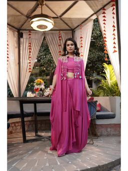 Rizabella - Pink Beads And Stones Top And Skirt with Cape