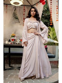 Rizabella - Rose Gold Beads And Stones Top And Skirt with Cape