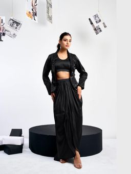 Rizabella - Black Beads And Stones Top And Skirt with Jacket