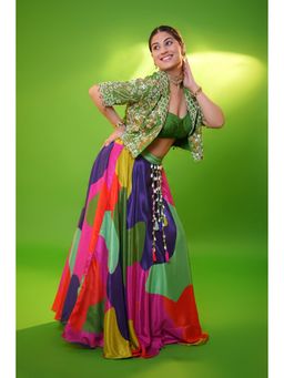 Rizabella - Multi-Colour Beads And Stones Top And Lehenga with Jacket