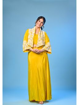 Rizabella - Yellow Beads And Stones Top And Skirt with Jacket