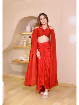 Rizabella - Red Plain Top And Skirt