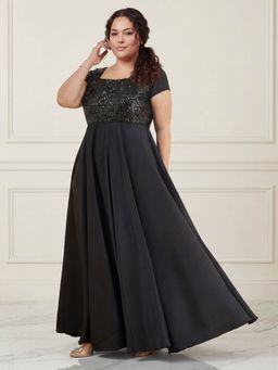 Miss Chase - A+ Curve Collection Plus Size Women's Black Embellished Flared Gown