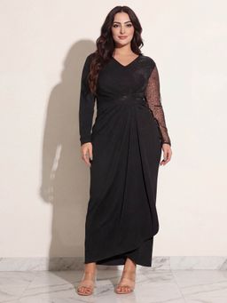 Miss Chase - A+ Curve Collection Plus Size Women's Black Embellished Longline Dress