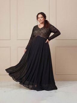 Miss Chase - A+ Curve Collection Plus Size Women's Black Georgette Gown