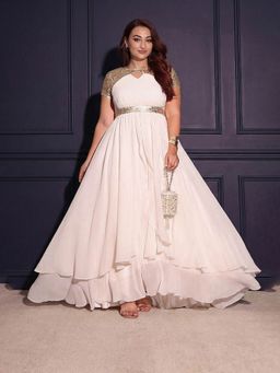 Miss Chase - A+ Curve Collection Plus Size Women's Off White Embellished Gown