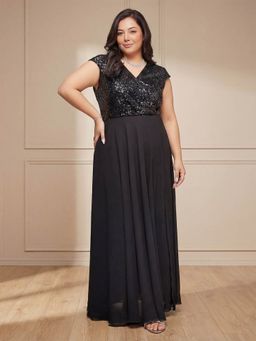 Miss Chase - A+ Curve Collection Plus Size Women's Black Wrap Gown