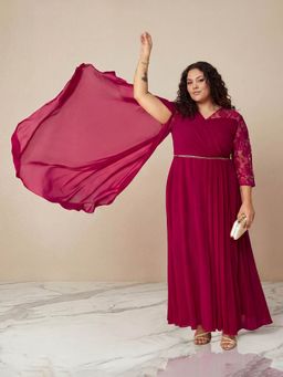 Miss Chase - A+ Curve Collection Plus Size Women's Dark Pink Georgette Gown