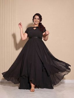 Miss Chase - A+ Curve Collection Plus Size Women's Black Layered Georgette Gown