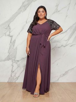 Miss Chase - A+ Curve Collection Plus Size Women's Mauve Relaxed Fit Gown
