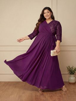 Miss Chase - A+ Curve Collection Plus Size Women's Dark Purple Maxi Georgette Gown