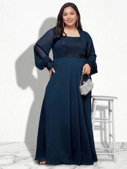 Miss Chase - A+ Curve Collection Plus Size Women's Teal Embellished Gown