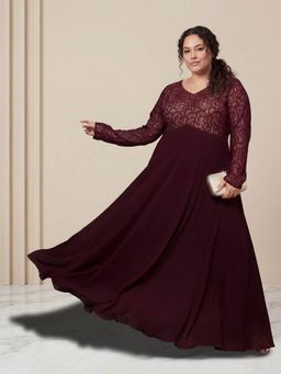 Miss Chase - A+ Curve Collection Plus Size Women's Wine Georgette Gown