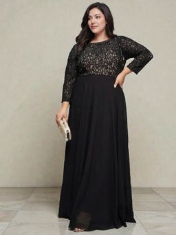 Miss Chase - A+ Curve Collection Plus Size Women's Black Fit and Flare Gown