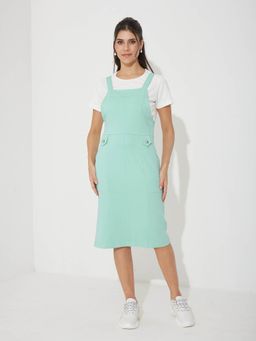 Miss Chase - Women's Mint and Off-White Solid Midi Dress with T-Shirt