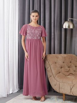 Miss Chase - Women's Dusty Lavender Boat Neck Half Sleeve Solid Gown