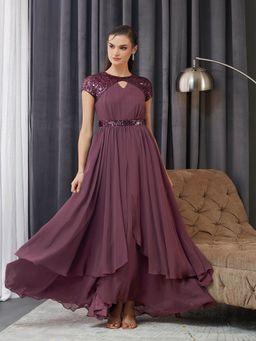 Miss Chase - Women's Mauve Round Neck Half Sleeve Gown
