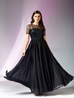 Miss Chase - Women's Relaxed Fit Georgette and Sequins Gown