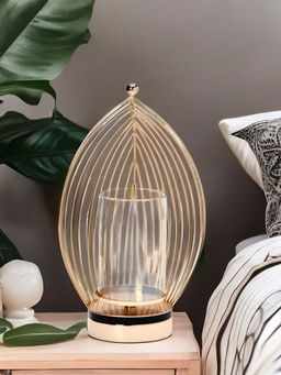 At Home by Nilkamal - Oval Jali Candle Stand (Gold)